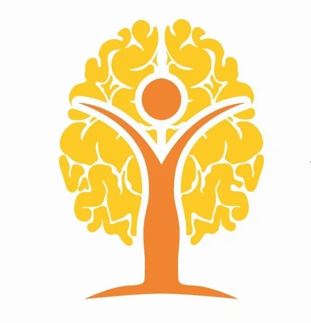 Abstract illustration of a person forming a tree shape with orange and yellow leaves