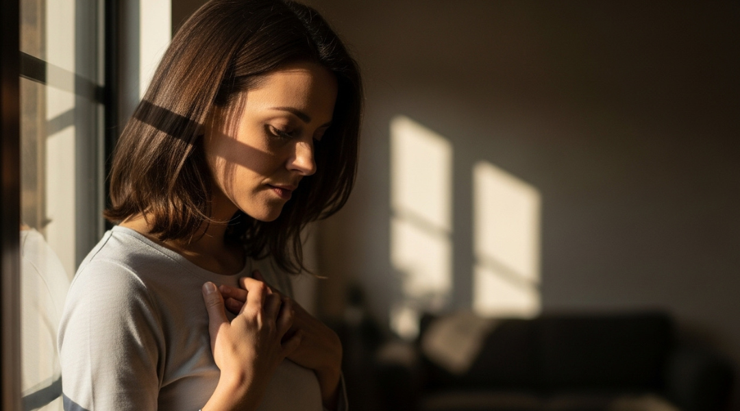 Highly sensitive person sitting in soft light and feeling the weight of others’ emotions"